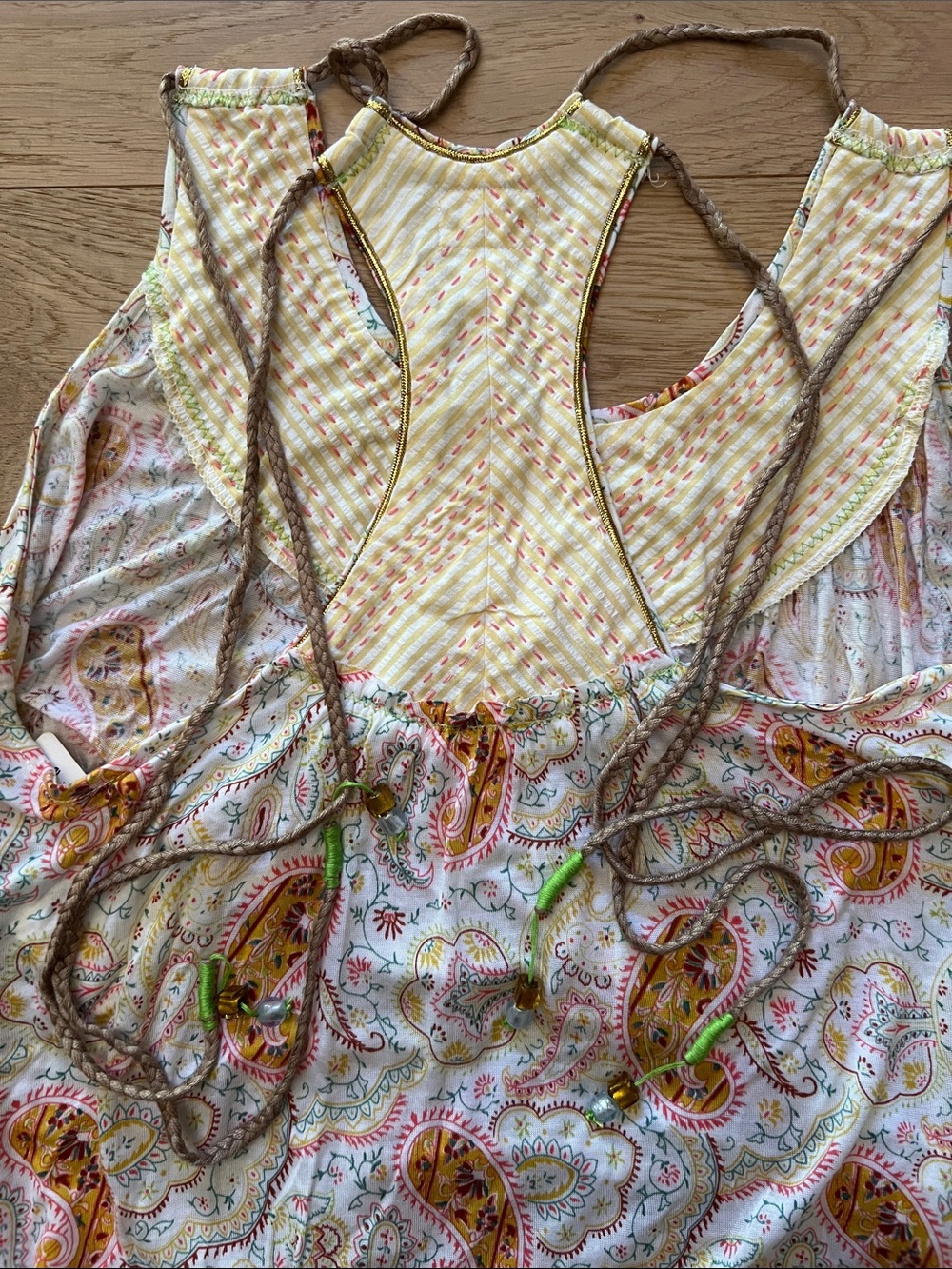 Free People Cream Paisley Sleeveless Nightdress with Yellow & Pink Accents - Picture 7 of 11